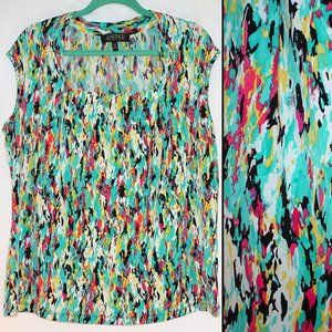 Kasper Cap Sleeve Square Neck abstract pattern 1X
